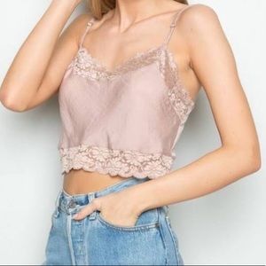 Brandy Melville Dusty Rose Lace and Satin Crop Top